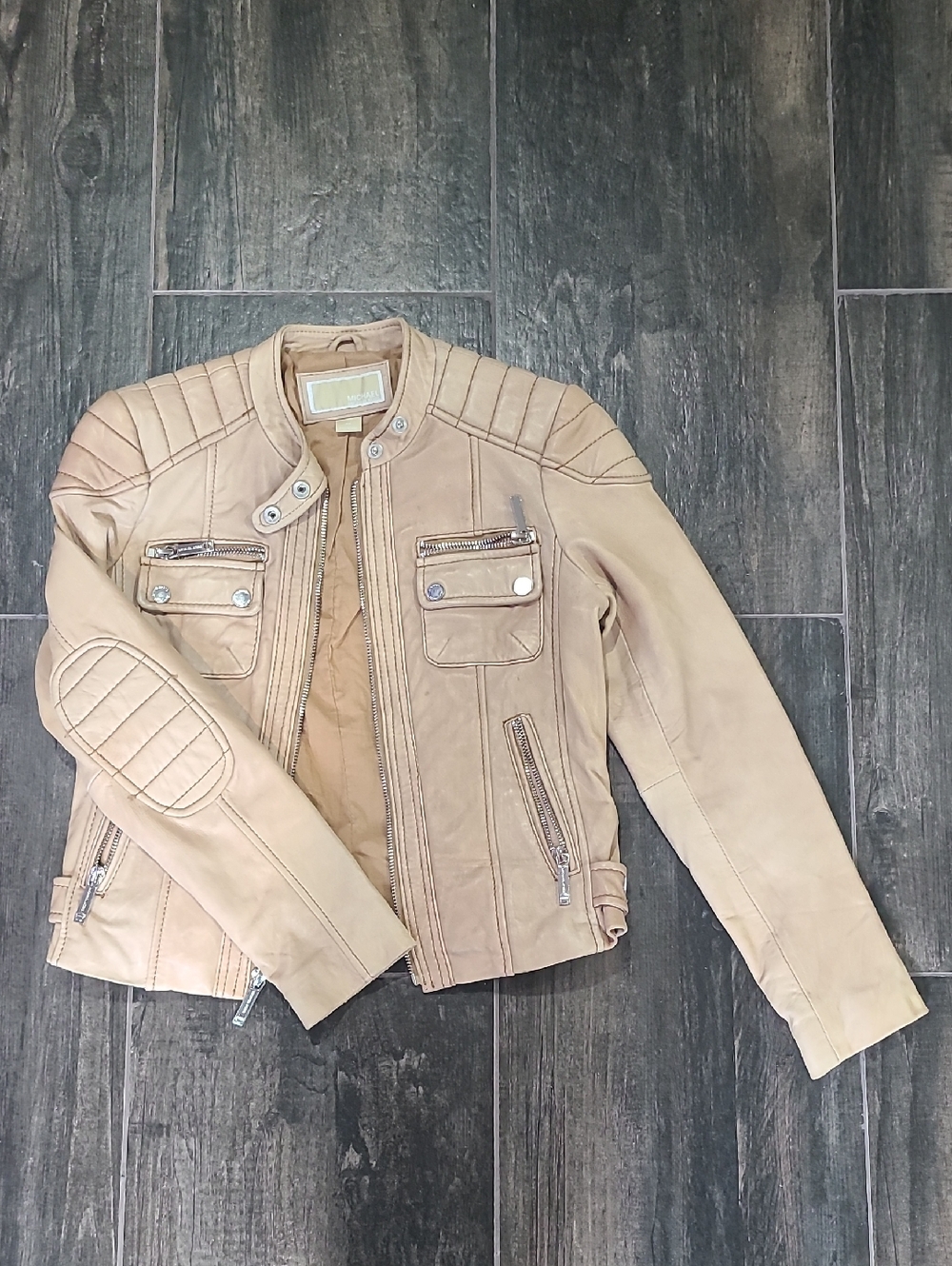 Women's Tan Leather Moto Jacket VERY BEAUTIFUL!